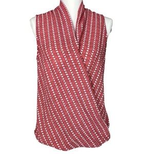 Pleione Sleeveless Faux Wrap Blouse Red Black Women’s size medium